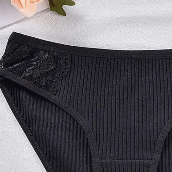 3/$15 New Black Cotton Briefs Underwear Period Panties with Lace Detail Bundle - Picture 5 of 7